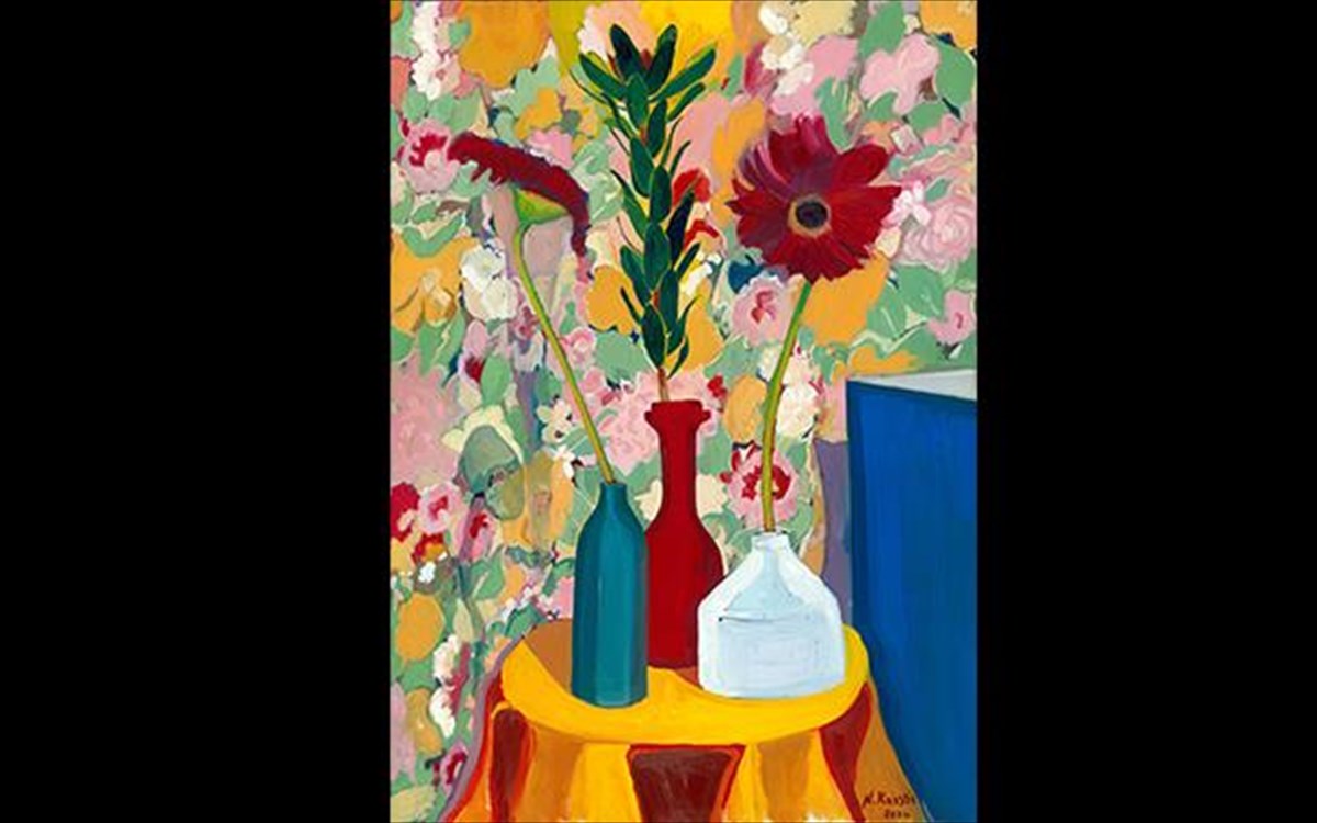 nora-kaissi-gerbera-flowers-flowered-fabric-and-three-bottles